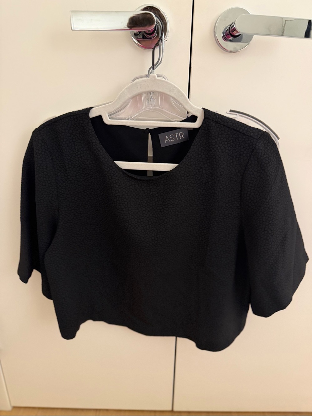 ASTR Black Textured Crewneck Crop Top